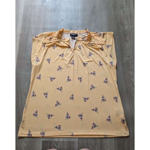 Liz Claiborne Womens Floral Print Blouse Yellow With Keyhole Neckline & Ruffled - Picture 4 of 7